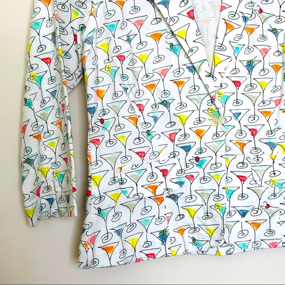 Vintage Weekend Traffic Stretch Cotton One Button Martini Print Blazer Sz Small - Picture 2 of 4